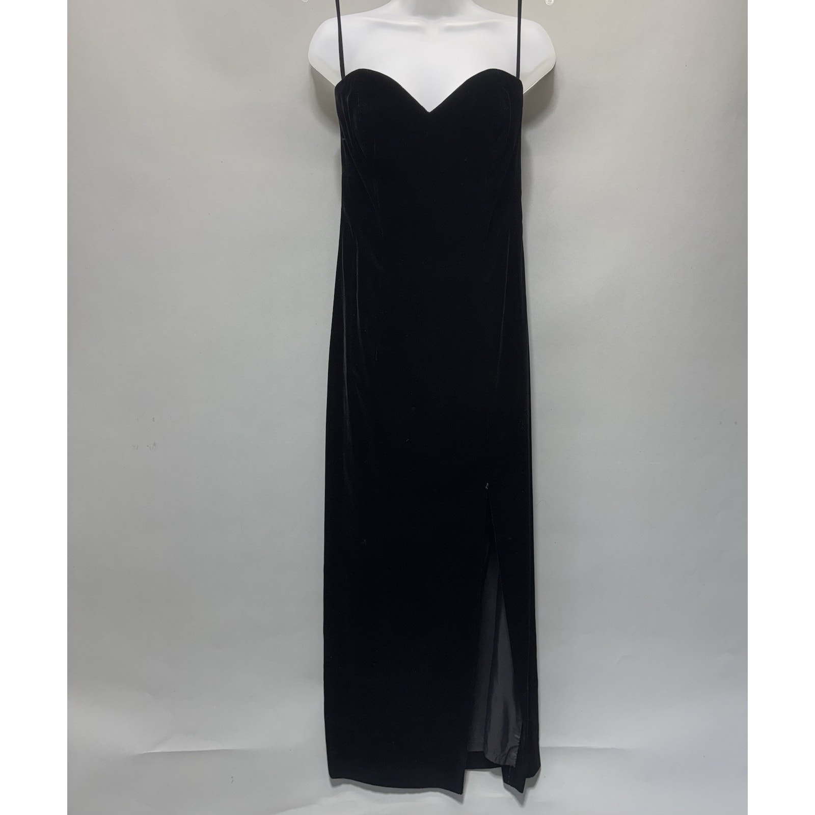 Vintage Kathryn Conover Black Velvet Strapless Maxi Dress Slit Formal Evening 4